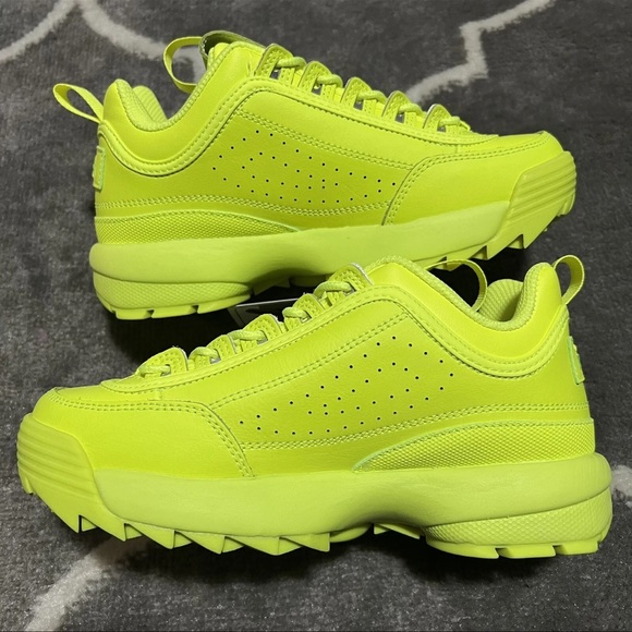 FILA Disruptor 2 Wedge Platform Shoe Sneaker Retro Volt Green Yellow Women Sz 6 - Picture 2 of 5